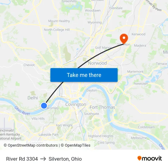 River Rd 3304 to Silverton, Ohio map