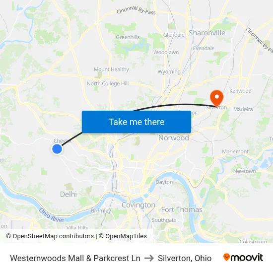 Westernwoods Mall & Parkcrest Ln to Silverton, Ohio map