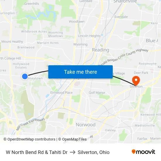 W North Bend Rd & Tahiti Dr to Silverton, Ohio map