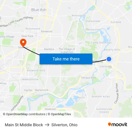 Main St Middle Block to Silverton, Ohio map
