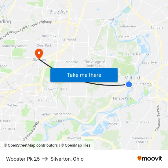 Wooster Pk 25 to Silverton, Ohio map
