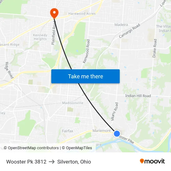 Wooster Pk 3812 to Silverton, Ohio map