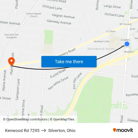 Kenwood Rd 7295 to Silverton, Ohio map