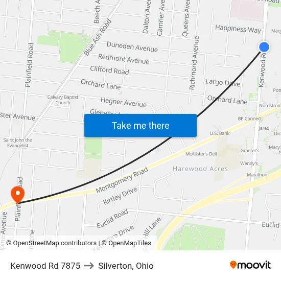 Kenwood Rd 7875 to Silverton, Ohio map