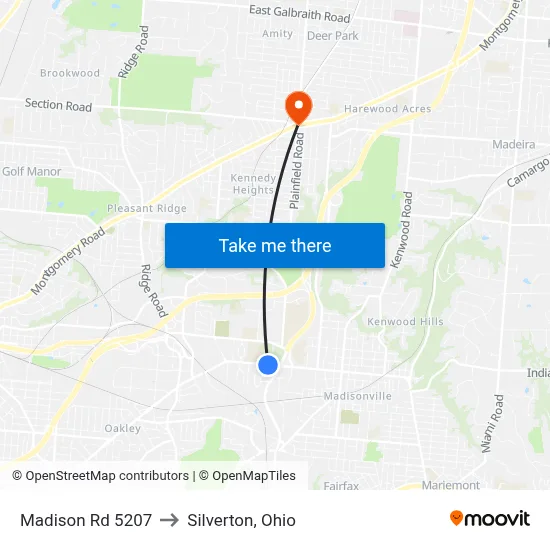 Madison Rd 5207 to Silverton, Ohio map