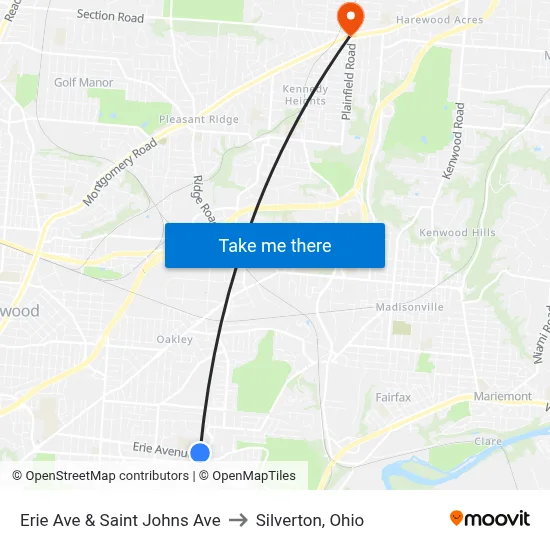 Erie Ave & Saint Johns Ave to Silverton, Ohio map