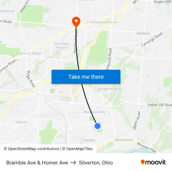 Bramble Ave & Homer Ave to Silverton, Ohio map
