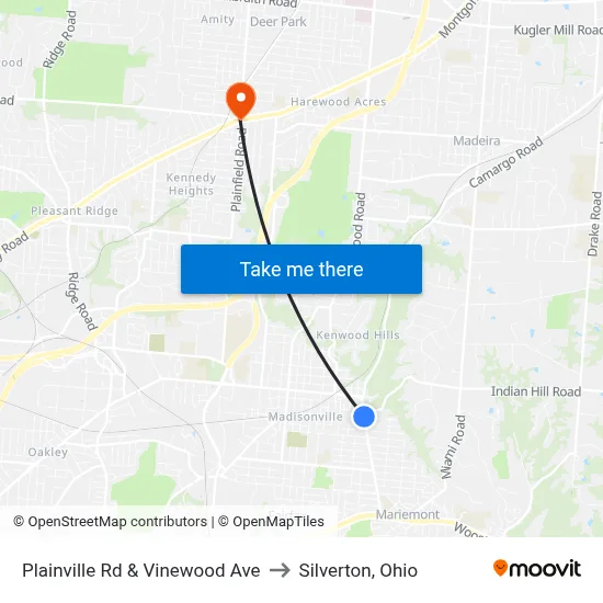 Plainville Rd & Vinewood Ave to Silverton, Ohio map