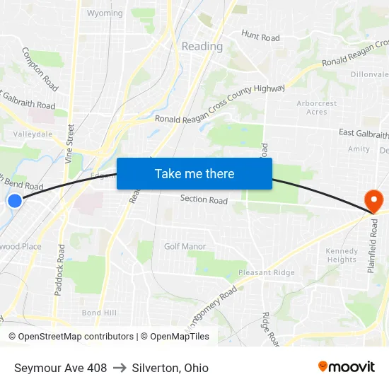 Seymour Ave 408 to Silverton, Ohio map