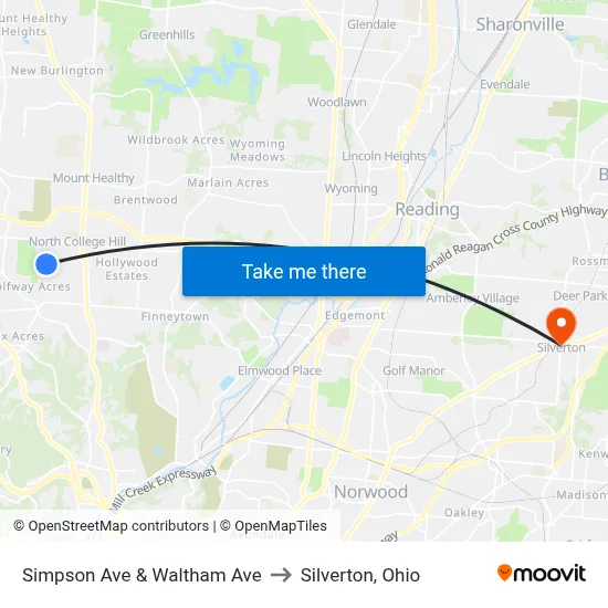 Simpson Ave & Waltham Ave to Silverton, Ohio map