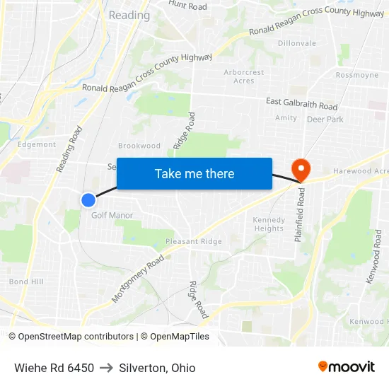 Wiehe Rd 6450 to Silverton, Ohio map