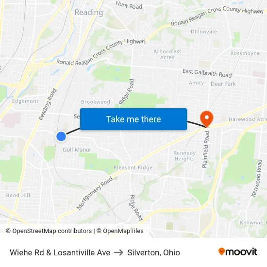 Wiehe Rd & Losantiville Ave to Silverton, Ohio map