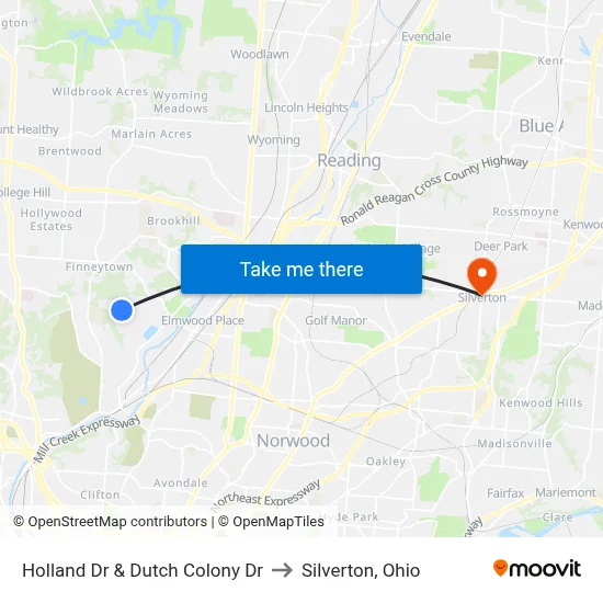 Holland Dr & Dutch Colony Dr to Silverton, Ohio map