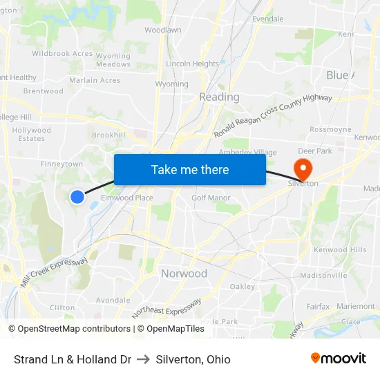 Strand Ln & Holland Dr to Silverton, Ohio map