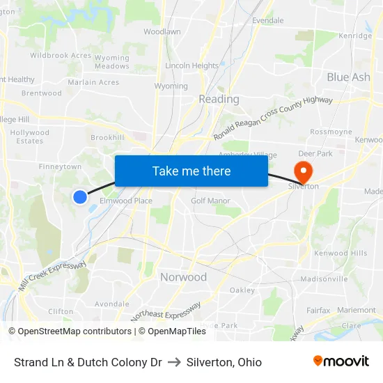 Strand Ln & Dutch Colony Dr to Silverton, Ohio map
