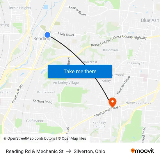 Reading Rd & Mechanic St to Silverton, Ohio map