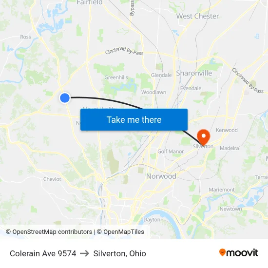 Colerain Ave 9574 to Silverton, Ohio map