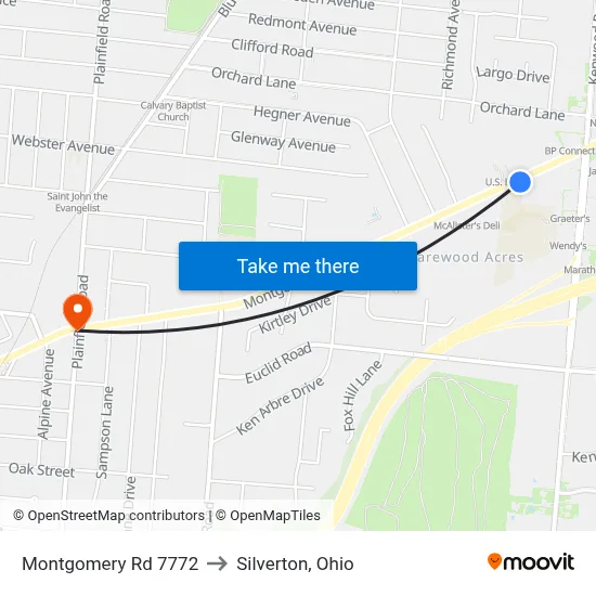 Montgomery Rd 7772 to Silverton, Ohio map