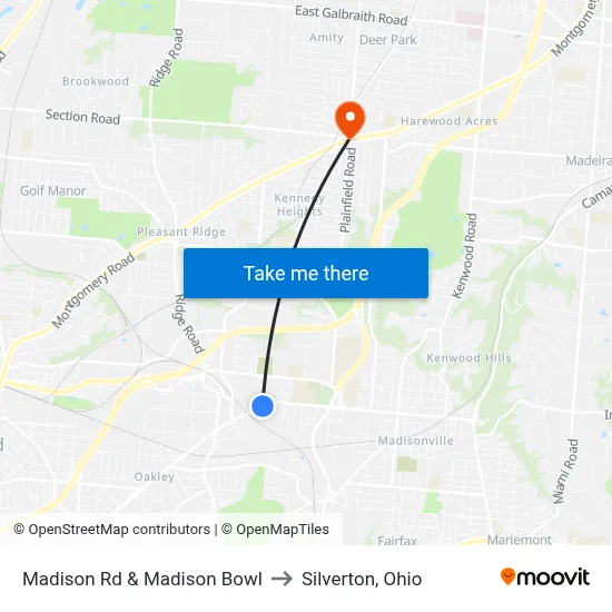 Madison Rd & Madison Bowl to Silverton, Ohio map