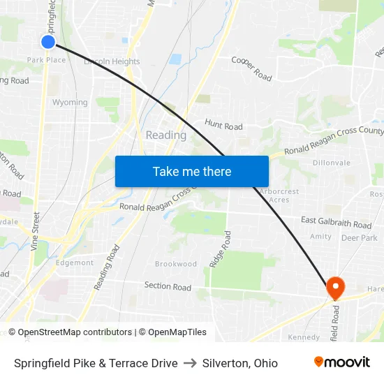 Springfield Pike & Terrace Drive to Silverton, Ohio map