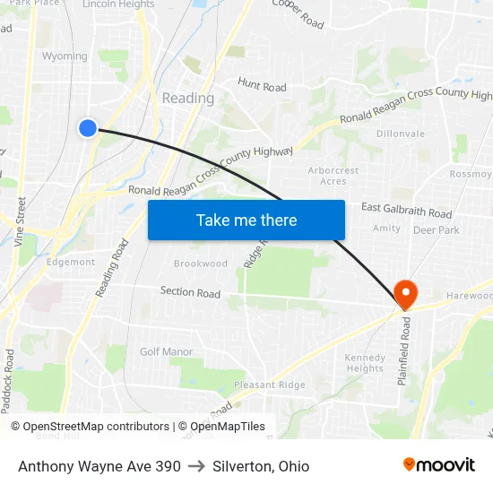 Anthony Wayne Ave 390 to Silverton, Ohio map