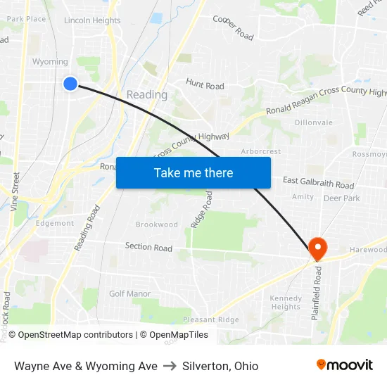 Wayne Ave & Wyoming Ave to Silverton, Ohio map