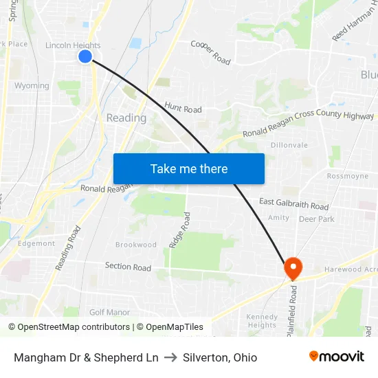 Mangham Dr & Shepherd Ln to Silverton, Ohio map