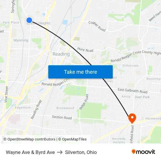 Wayne Ave & Byrd Ave to Silverton, Ohio map