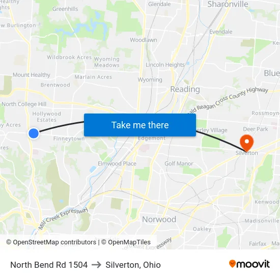 North Bend Rd 1504 to Silverton, Ohio map