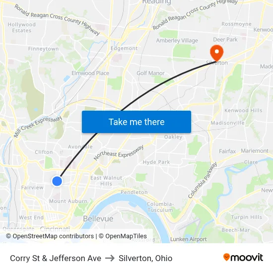Corry St & Jefferson Ave to Silverton, Ohio map
