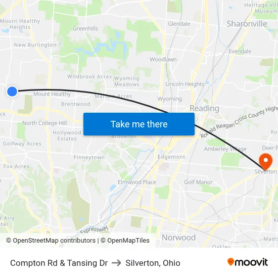 Compton Rd & Tansing Dr to Silverton, Ohio map