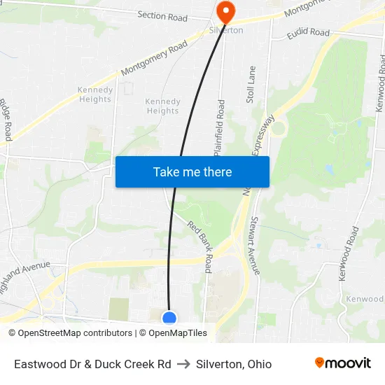 Eastwood Dr & Duck Creek Rd to Silverton, Ohio map