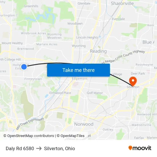 Daly Rd 6580 to Silverton, Ohio map