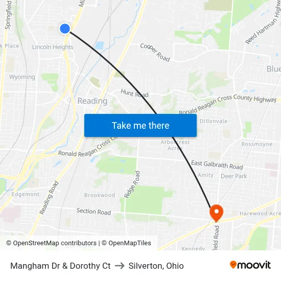 Mangham Dr & Dorothy Ct to Silverton, Ohio map