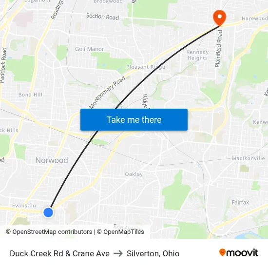 Duck Creek Rd & Crane Ave to Silverton, Ohio map