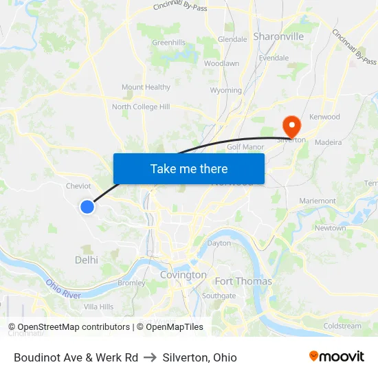 Boudinot Ave & Werk Rd to Silverton, Ohio map