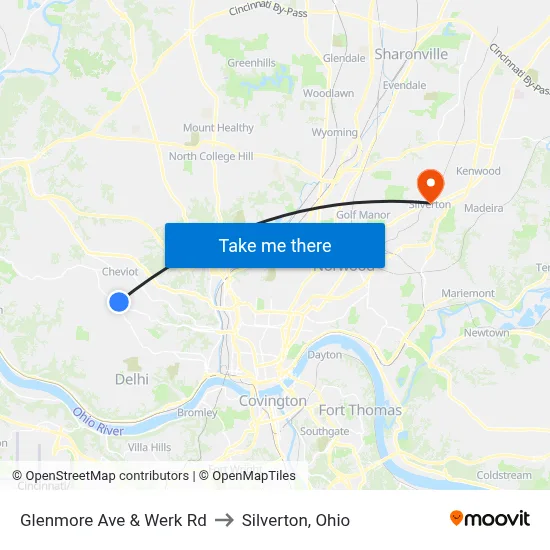 Glenmore Ave & Werk Rd to Silverton, Ohio map