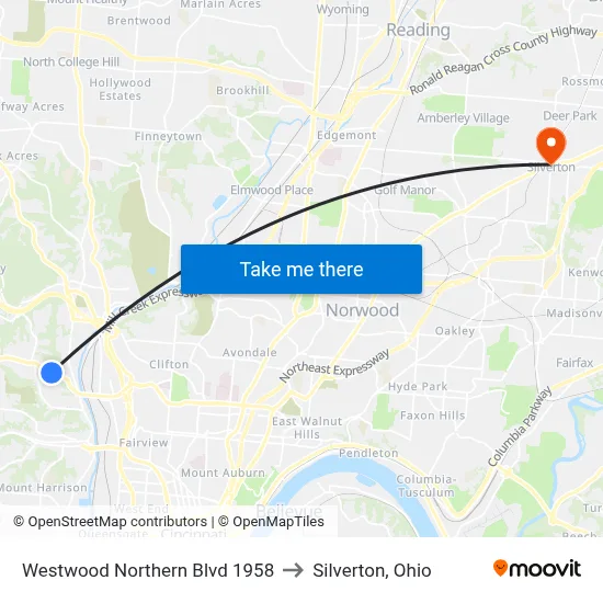 Westwood Northern Blvd 1958 to Silverton, Ohio map