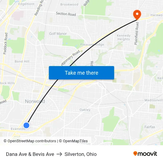 Dana Ave & Bevis Ave to Silverton, Ohio map