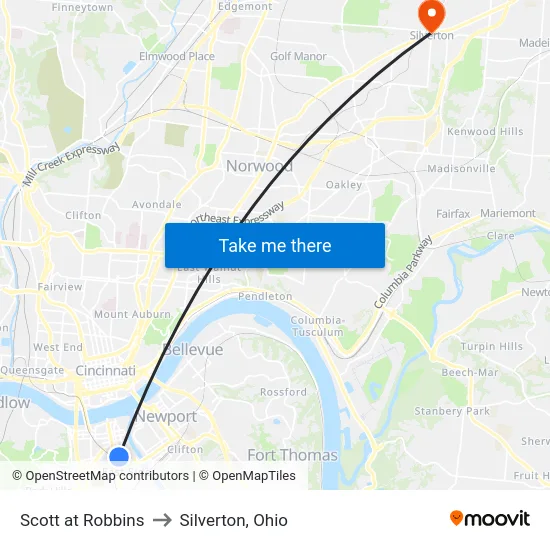 Scott at Robbins to Silverton, Ohio map