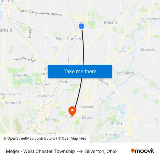 Meijer - West Chester Township to Silverton, Ohio map