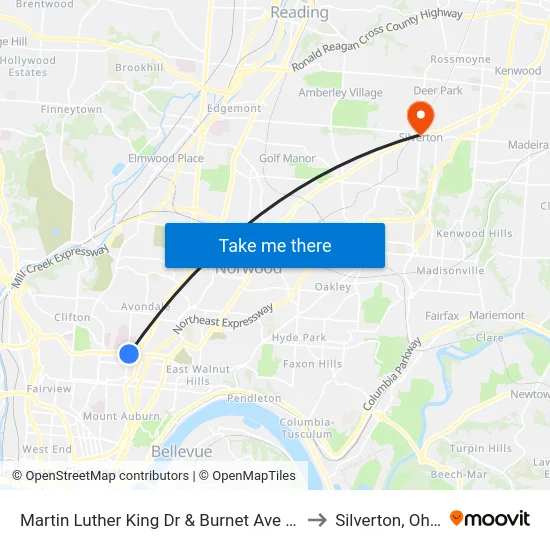 Martin Luther King Dr & Burnet Ave Eb to Silverton, Ohio map