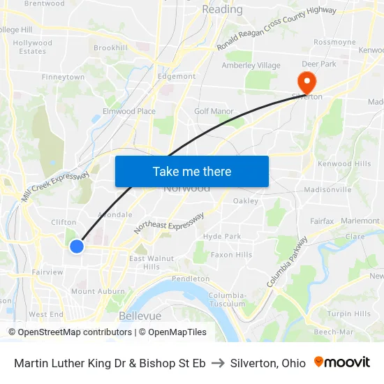 Martin Luther King Dr & Bishop St Eb to Silverton, Ohio map