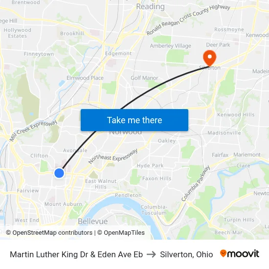 Martin Luther King Dr & Eden Ave Eb to Silverton, Ohio map
