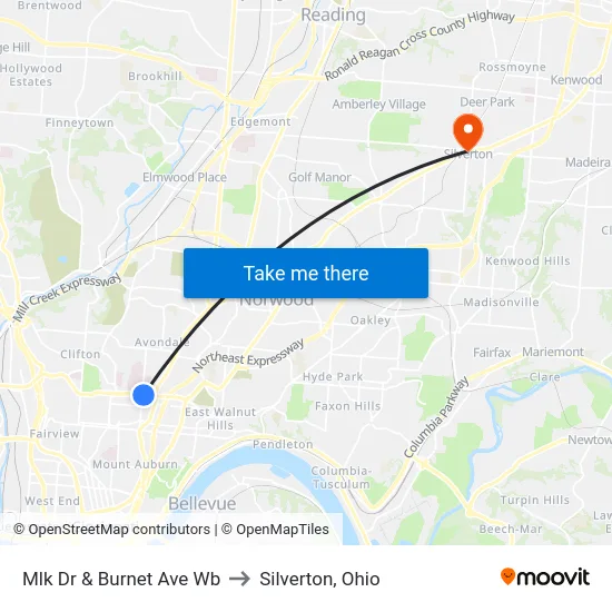 Mlk Dr & Burnet Ave Wb to Silverton, Ohio map