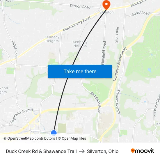 Duck Creek Rd & Shawanoe Trail to Silverton, Ohio map