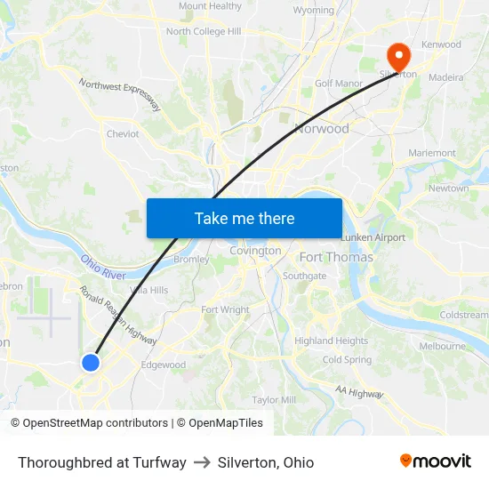 Thoroughbred at Turfway to Silverton, Ohio map