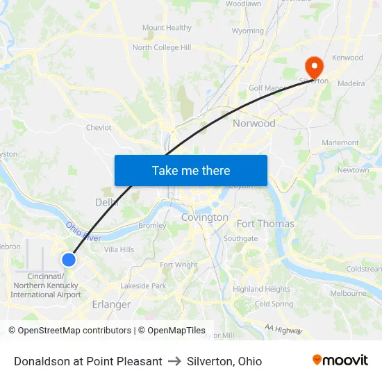 Donaldson at Point Pleasant to Silverton, Ohio map