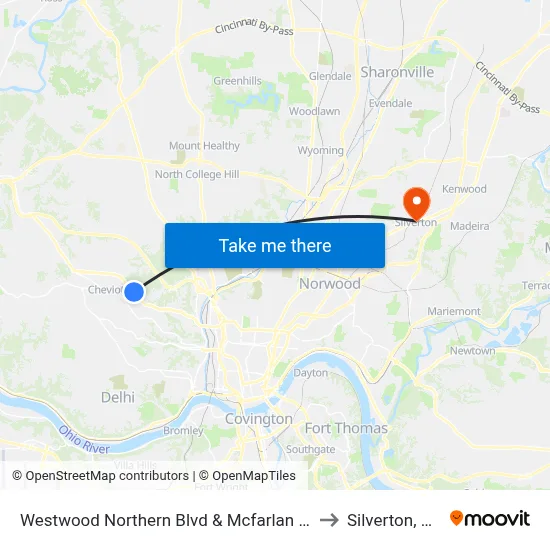 Westwood Northern Blvd & Mcfarlan Park Dr to Silverton, Ohio map