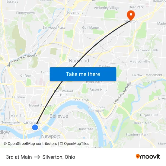 3rd at Main to Silverton, Ohio map